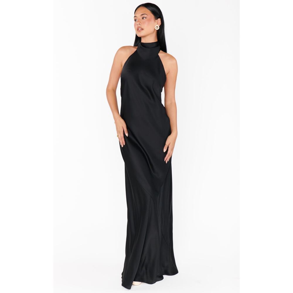 Show Me Your Mumu Lisa Maxi Dress in Black Luxe Satin L - Picture 4 of 10
